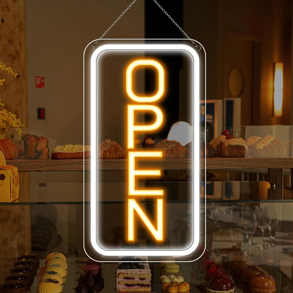 OPEN Neon LED Sign – 5 Glow Color Options | Vertical Rectangular | 16×9 / 23×12 inch | Window Hanging | Plug & Play for Storefronts