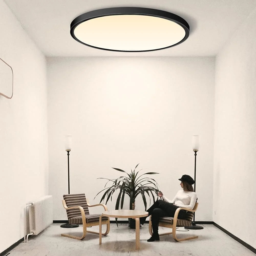 AC 110–130V Round Black LED Ceiling Light, 18W / 24W / 32W Options 3000K / 4500K / 5000K / 6500K Flush Mount Ceiling Light Local Stock (US)