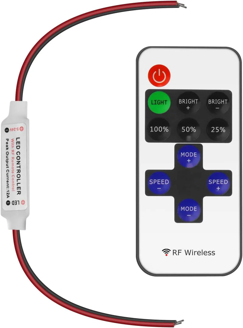 LightingWill LED Strip Controller DC5V-24V RF Remote Dimmer White Wireless LED Controller for Single Color 5050 3528 LED Strips