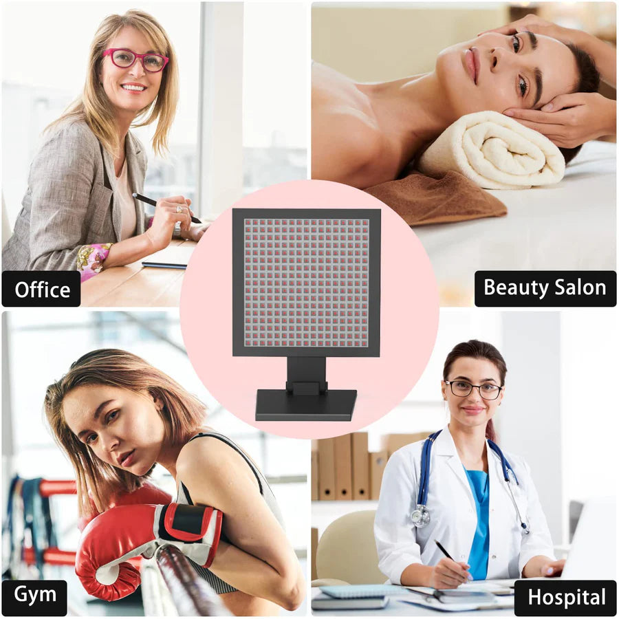 50W Infrared Therapy Lamp – Red Light 655–665nm & IR 850–860nm | Dimmable Timer | AC100–240V | Aluminum Alloy + PC Cover | Blue / Desktop Stand | for Skin Care & Muscle Relief | Controller & Goggles Included | US / EU / UK / AU Plug