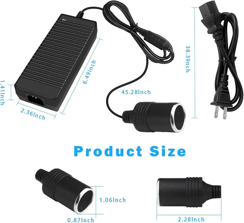 Cigarette Lighter Desktop Power Supply Adapter DC 12V 60W–120W, AC 100–240V Input Converter Transformer with US/UK Plug for Car Accessories, Air Pump, Cooler, Electronics