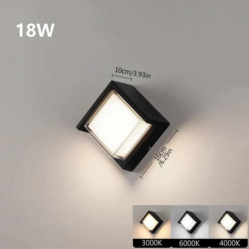 LightingWill LED Wall Light 18W Outdoor Waterproof Wall Sconce 3000K 4000K 6000K Black Diamond Angle Up Down Wall Light IP65 Aluminum Porch Garden Balcony Indoor 2 Pack