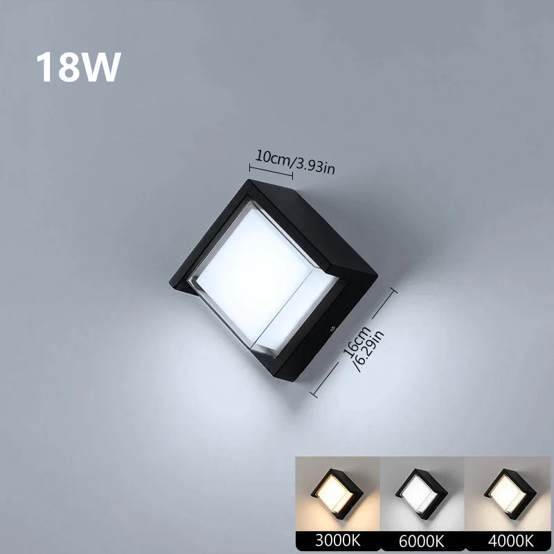 LightingWill LED Wall Light 18W Outdoor Waterproof Wall Sconce 3000K 4000K 6000K Black Diamond Angle Up Down Wall Light IP65 Aluminum Porch Garden Balcony Indoor 2 Pack