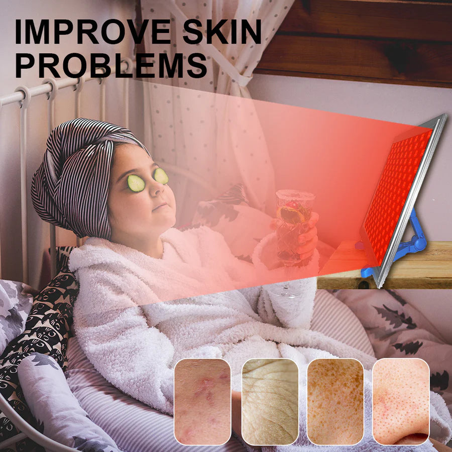 50W Infrared Therapy Lamp – Red Light 655–665nm & IR 850–860nm | Dimmable Timer | AC100–240V | Aluminum Alloy + PC Cover | Blue / Desktop Stand | for Skin Care & Muscle Relief | Controller & Goggles Included | US / EU / UK / AU Plug