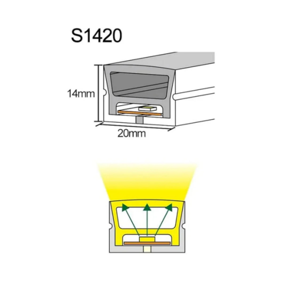 S1420 Neon Light Housing – 14x20mm | Silicone LED Channel System | 12mm PCB Width | IP67 Waterproof | 16.4FT/5M | Local Stock US/UK/DE