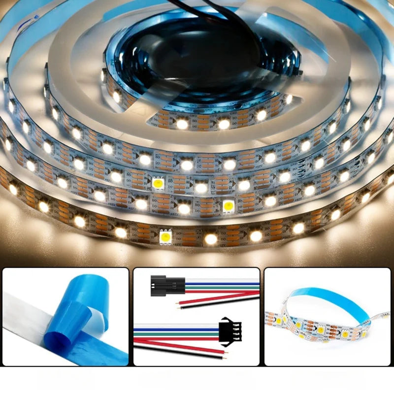LightingWill WS2815 Single Color IC LED Strip Light DC12V Warm White 3000K 10mm PCB SMD5050 Individually Addressable Breakpoint Resume 30 60 74 96 LEDs/m IP00 IP65 IP67 LED Strip for Decoration DIY Lighting 5M 50M