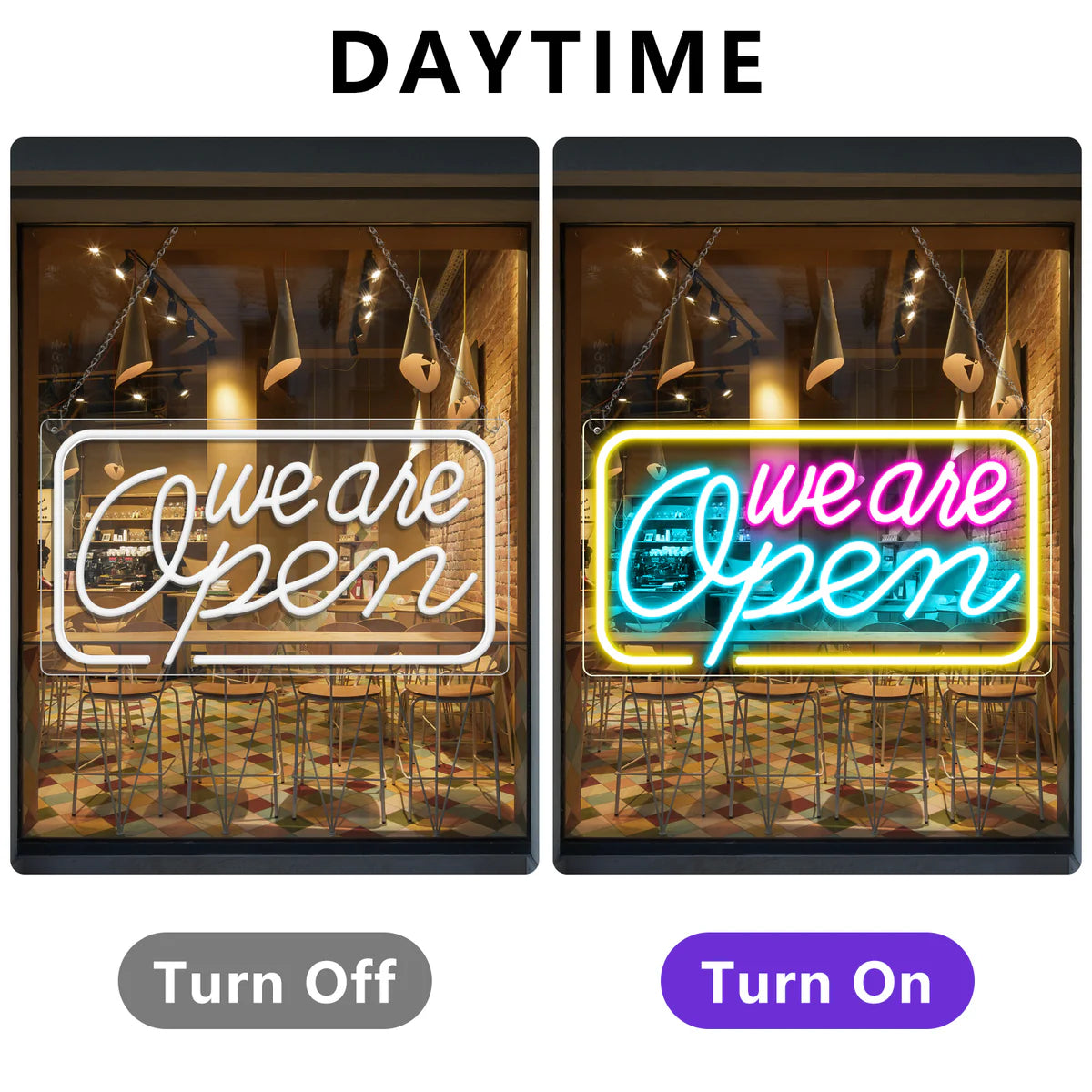 We Are Open Neon Sign – 5 Glow Color Options | 24×12.5 inch (60×32 cm) | Window Hanging | Plug & Play for Storefronts