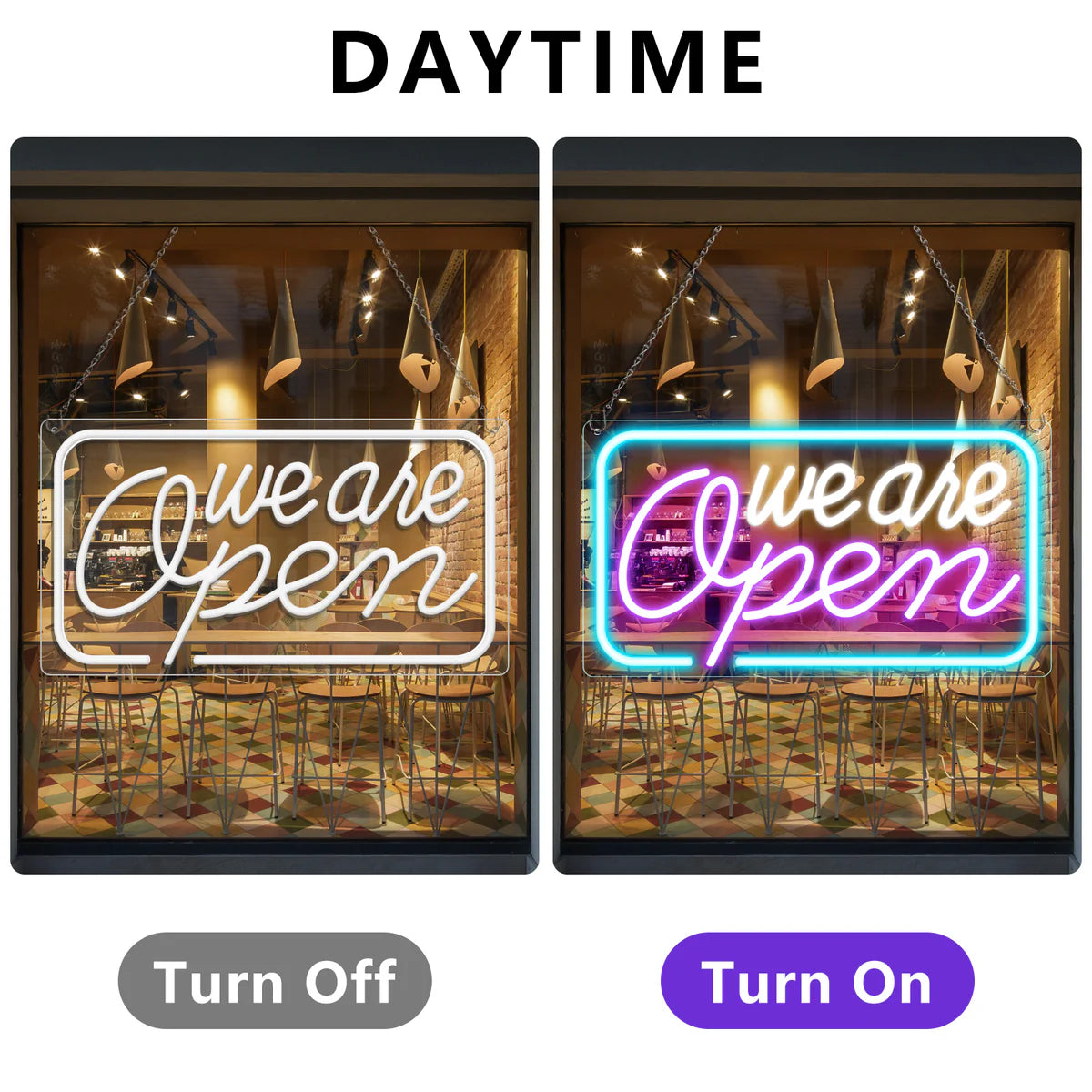 We Are Open Neon Sign – 5 Glow Color Options | 17×9 inch (42×23 cm) | Window Hanging | Plug & Play for Storefronts