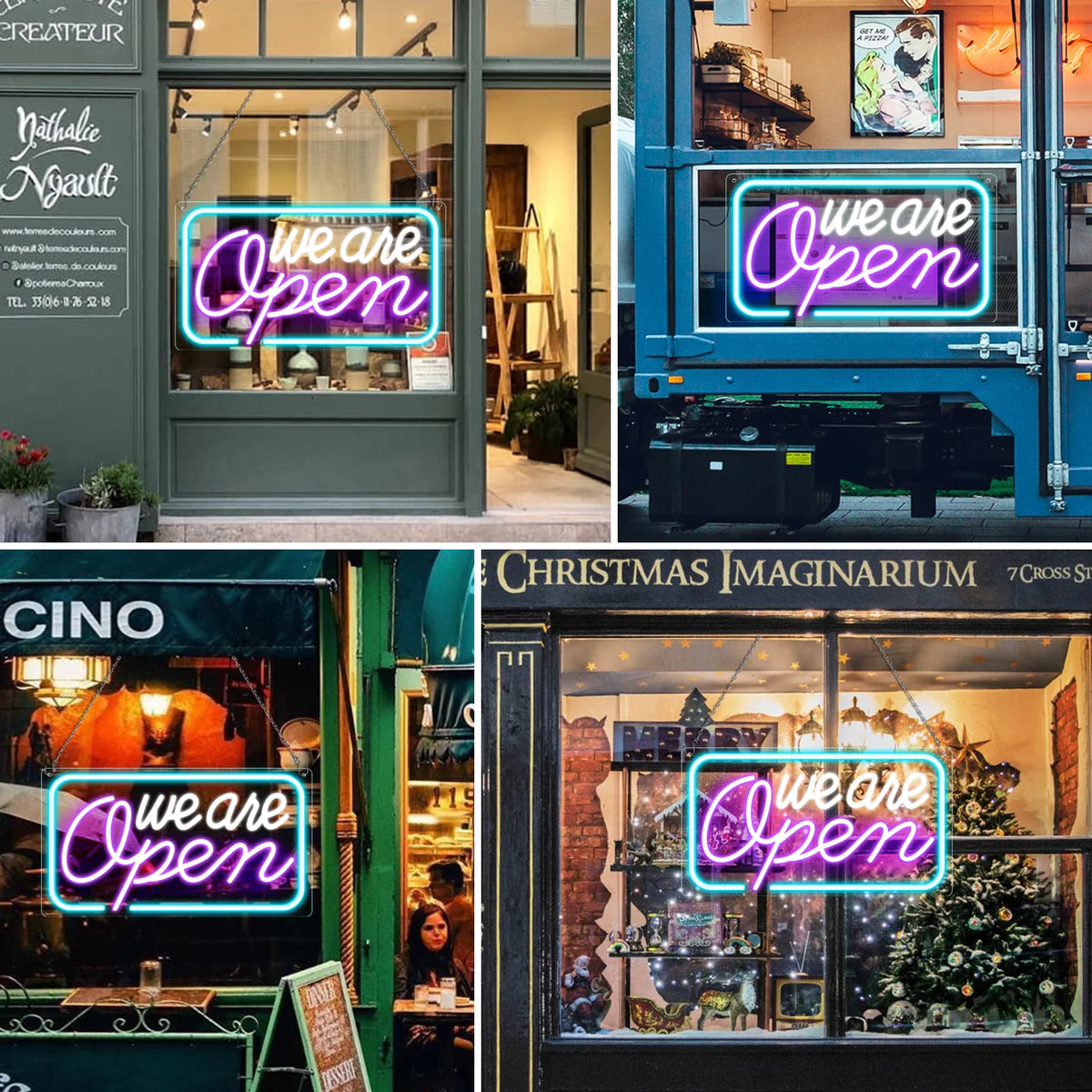 We Are Open Neon Sign – 5 Glow Color Options | 17×9 inch (42×23 cm) | Window Hanging | Plug & Play for Storefronts