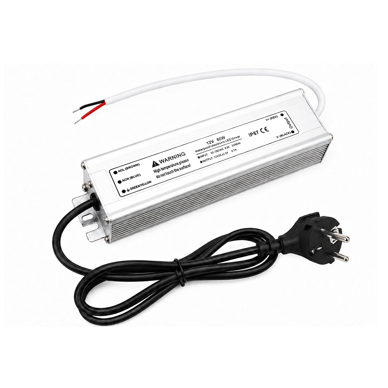 80W 12V/24V/36V/48V Waterproof LED Power Supply, 90-265V Input, Single Output, Aluminum Housing, Outdoor LED Lighting Driver, CE/RoHS/FCC Certified, US/UK/EU Plug