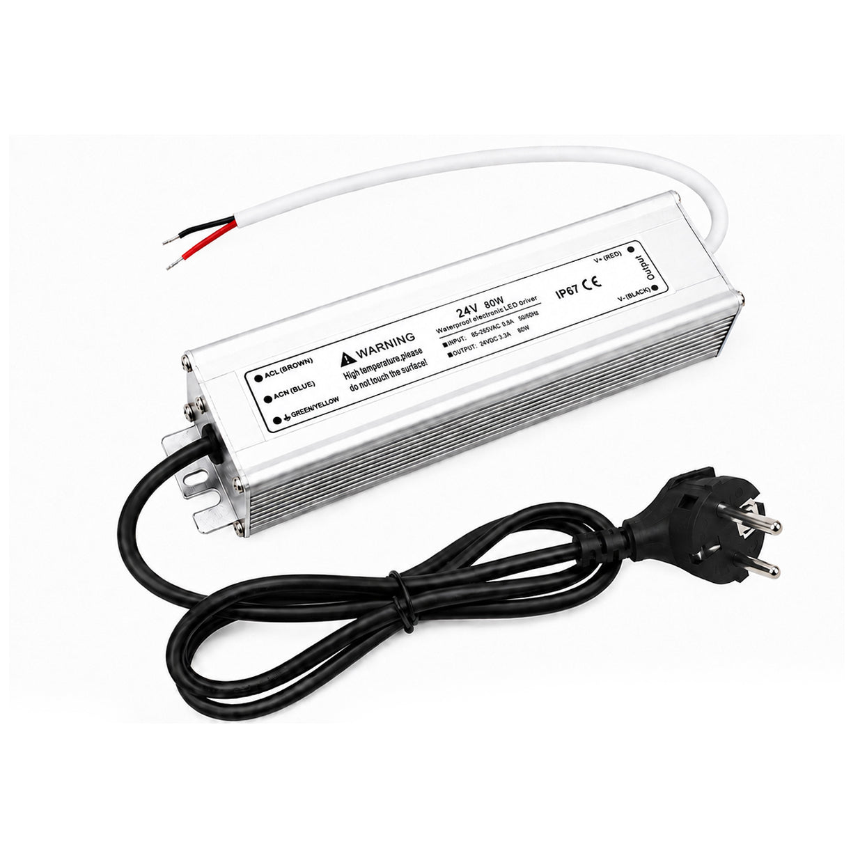 80W 12V/24V/36V/48V Waterproof LED Power Supply, 90-265V Input, Single Output, Aluminum Housing, Outdoor LED Lighting Driver, CE/RoHS/FCC Certified, US/UK/EU Plug