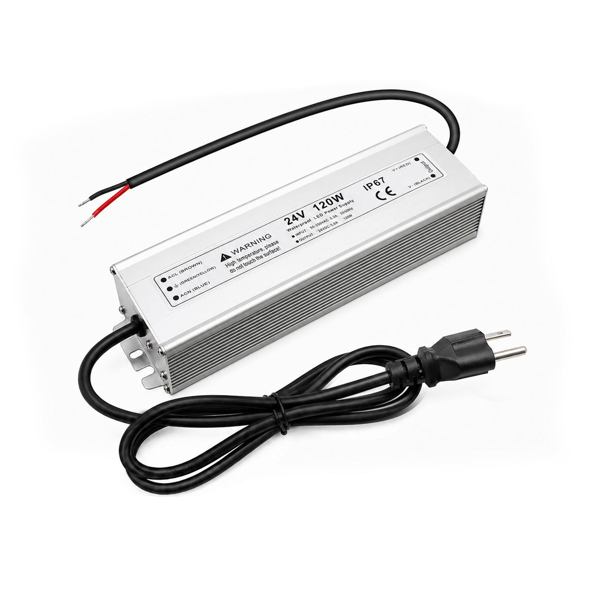 120W 12V/24V Waterproof LED Power Supply, 90-265V Input, Single/Dual Output, Aluminum Housing, Outdoor LED Lighting Driver, CE/RoHS/FCC Certified, US/UK/EU Plug