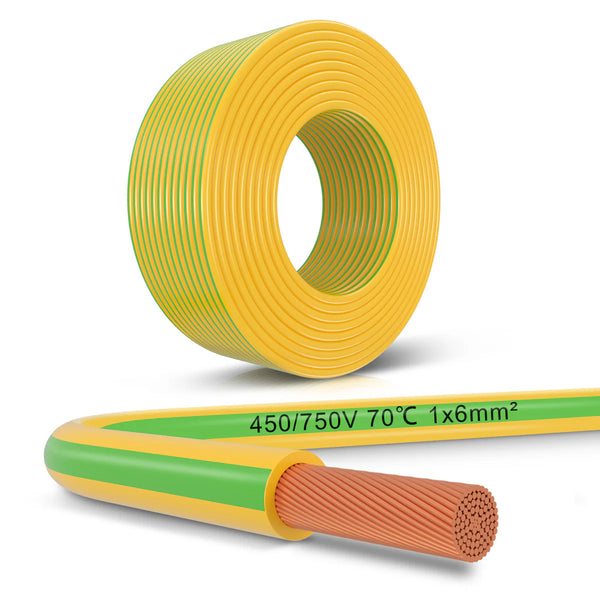 6mm² Ground Cable 10m–30m, Flexible Electrical Wire for Earthing, Wiring and Safety Installations, Green-Yellow Earth Wire PVC