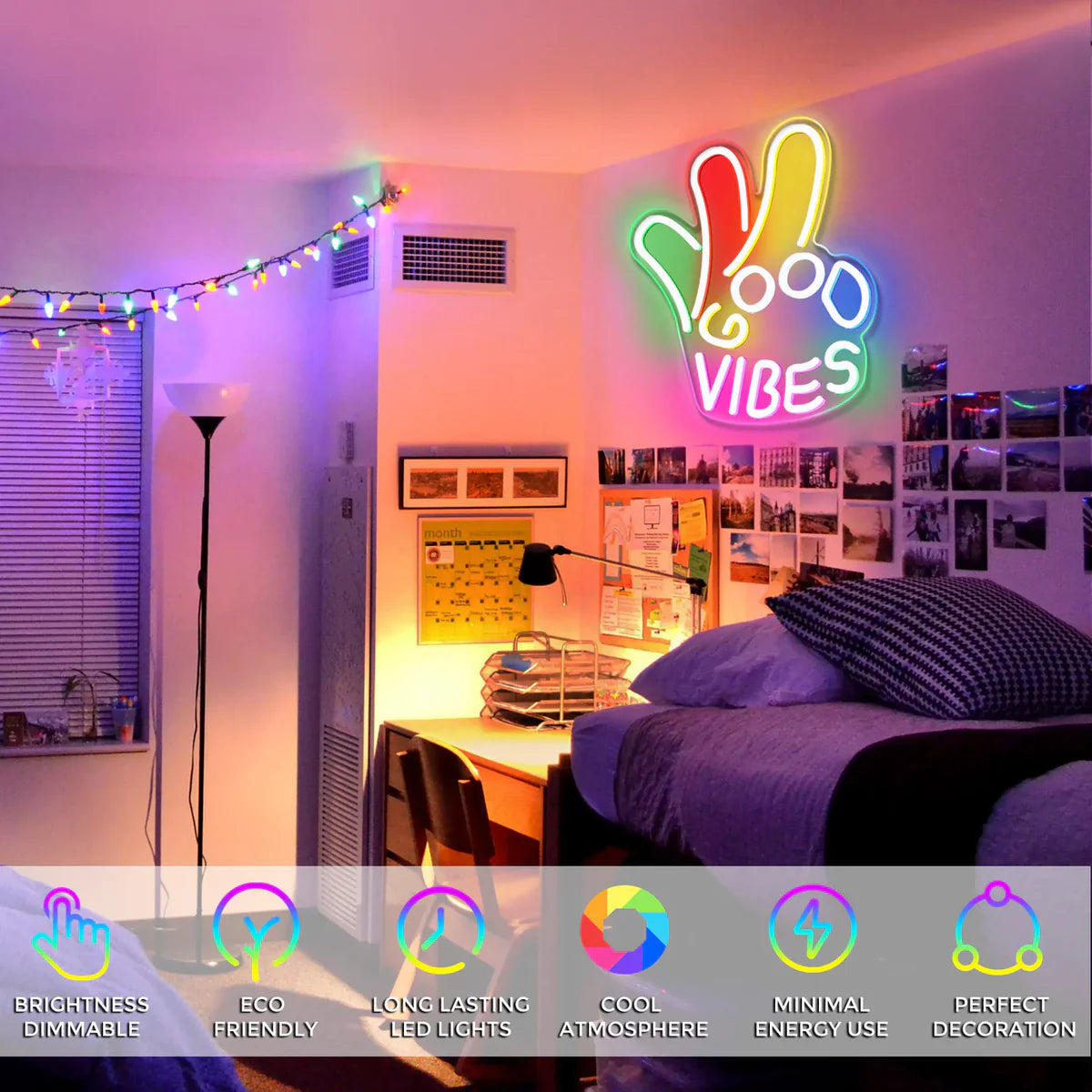 Good Vibes LED Sign – OK Hand Sign | USB Neon Light for Wall Decor | 17×13 inch | Hanging | Ideal for Bedroom, Dorm, Lounge, Party