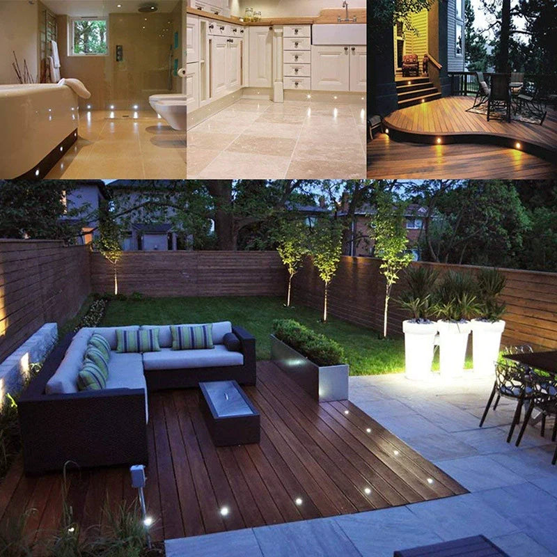 16-Pack Recessed LED Deck Lights – 0.6W Each | Warm White / Natural White  | AC100–265V Input with Power Adapter | US / EU / UK / AU Plug Options | IP67 Waterproof Inground Step Lights Kit for Deck, Garden, Yard, Stairs & Pathway Lighting