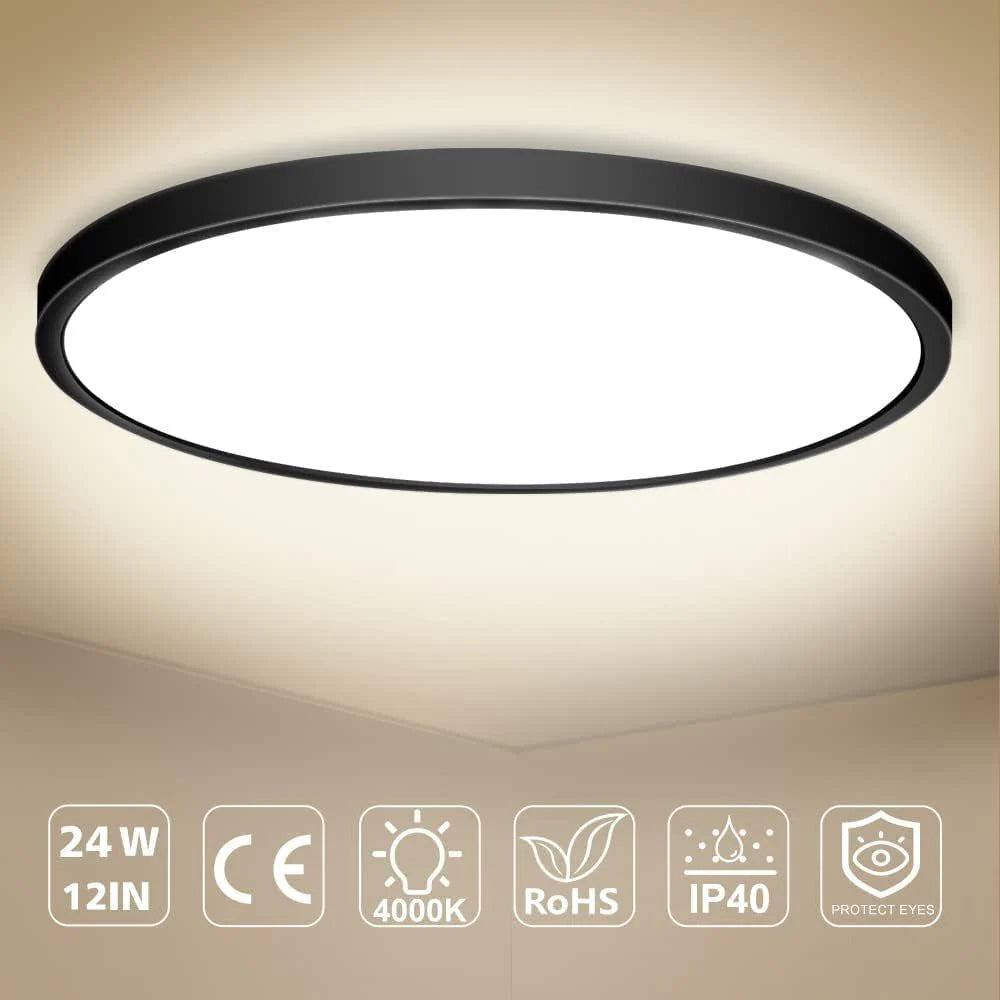 12 Inch 24W White / Black Round Ceiling Light – AC  220–240V | 3000K / 4500K / 5000K / 6500K | Flush Mount Ceiling Light for Modern Home Lighting | 1-Pack – Local Stock (UK)