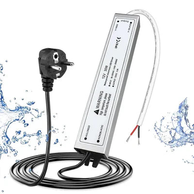 12V Waterproof LED Power Supply, 30W–300W Outdoor LED Driver, 90–265V AC Input, Single or Dual Wire Output, CE/RoHS/FCC Certified, US / UK / EU Plug &amp; Wire Lead Options