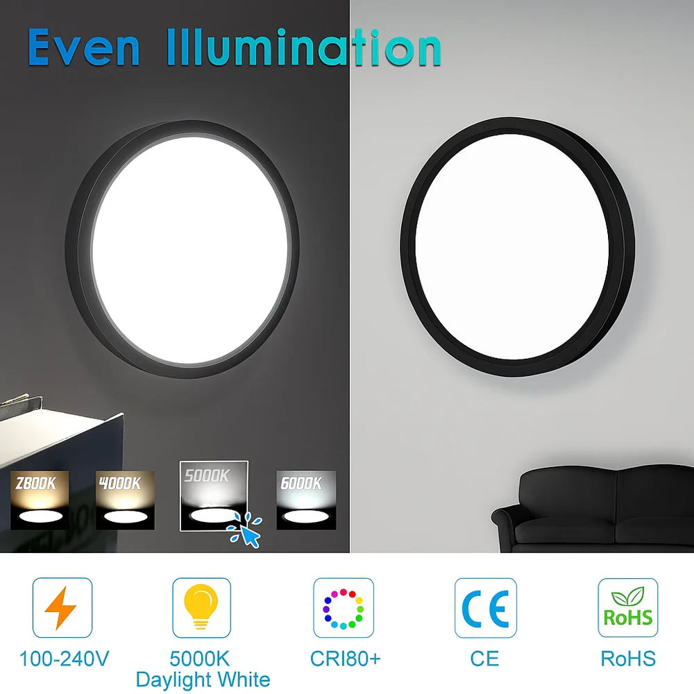 AC 220–240V Round Black LED Ceiling Light, 12W / 18W / 24W / 32W Options 3000K / 4500K / 5000K / 6500K Flush Mount Ceiling Light Local Stock (UK/DE)