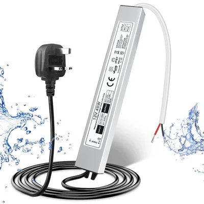 12V Waterproof LED Power Supply, 30W–300W Outdoor LED Driver, 90–265V AC Input, Single or Dual Wire Output, CE/RoHS/FCC Certified, US / UK / EU Plug &amp; Wire Lead Options