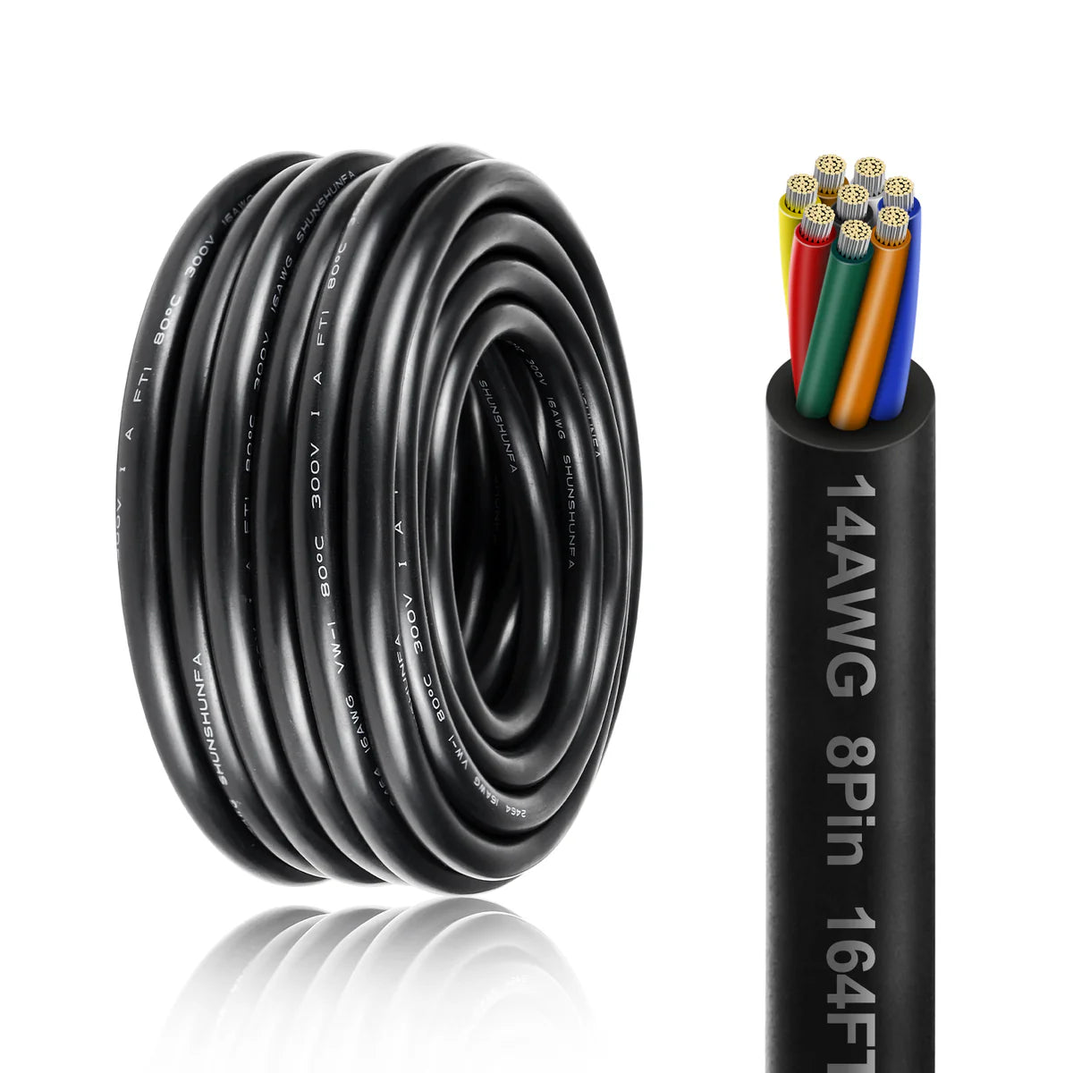14 AWG 6/7/8 Conductor Black/White PVC Insulated Copper Cable – Multi-Core Control Cable Flexible Wire for LED & Electrical Systems – 5m (16.5ft)