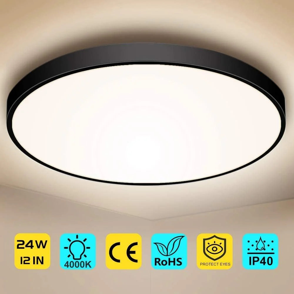AC 110–130V Round Black LED Ceiling Light, 18W / 24W / 32W Options 3000K / 4500K / 5000K / 6500K Flush Mount Ceiling Light Local Stock (US)