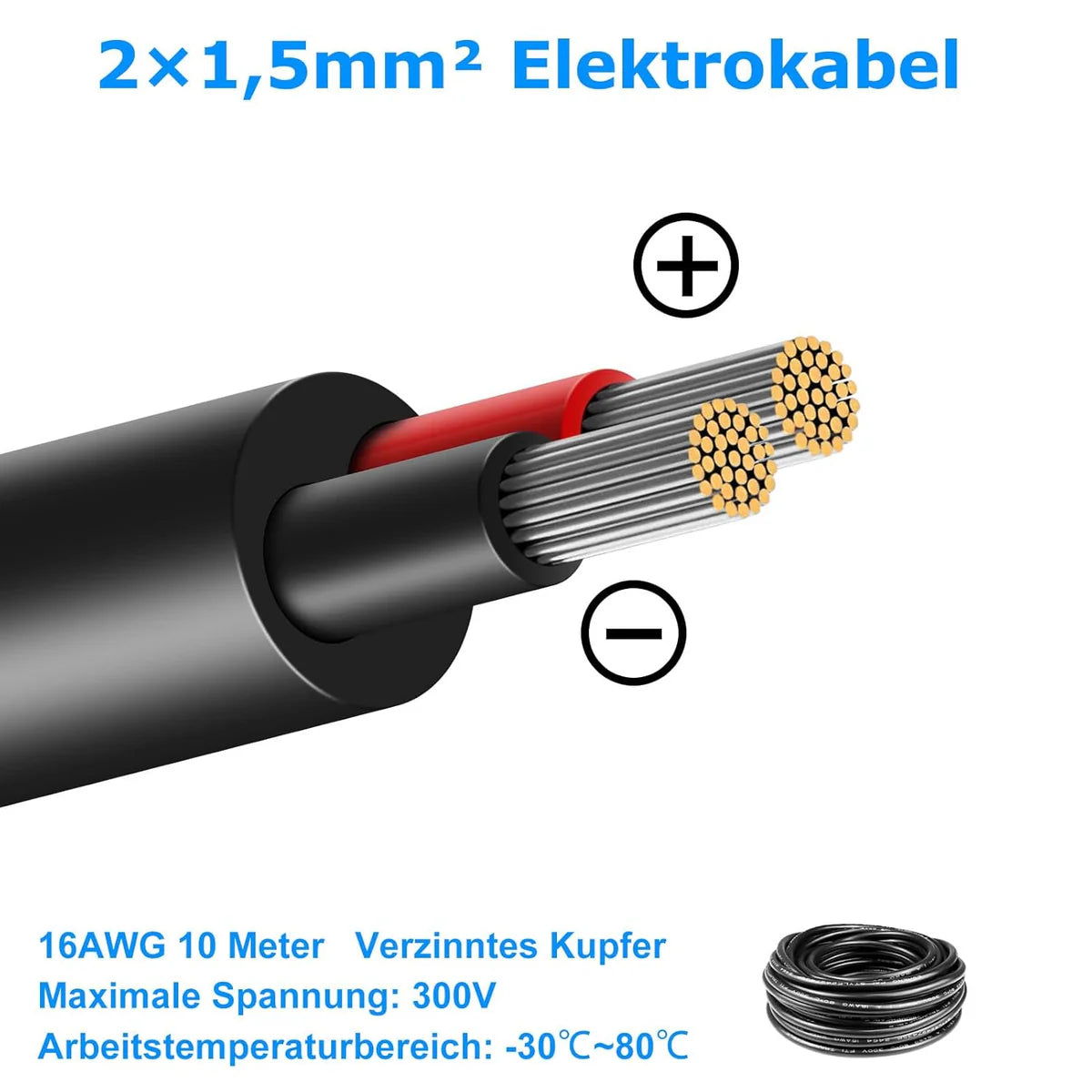 16 AWG 2/3/4/5 Conductor Black/White PVC Insulated Copper Cable – Multi-Core Flexible Wire for LED Installation – 5m (16.5ft)