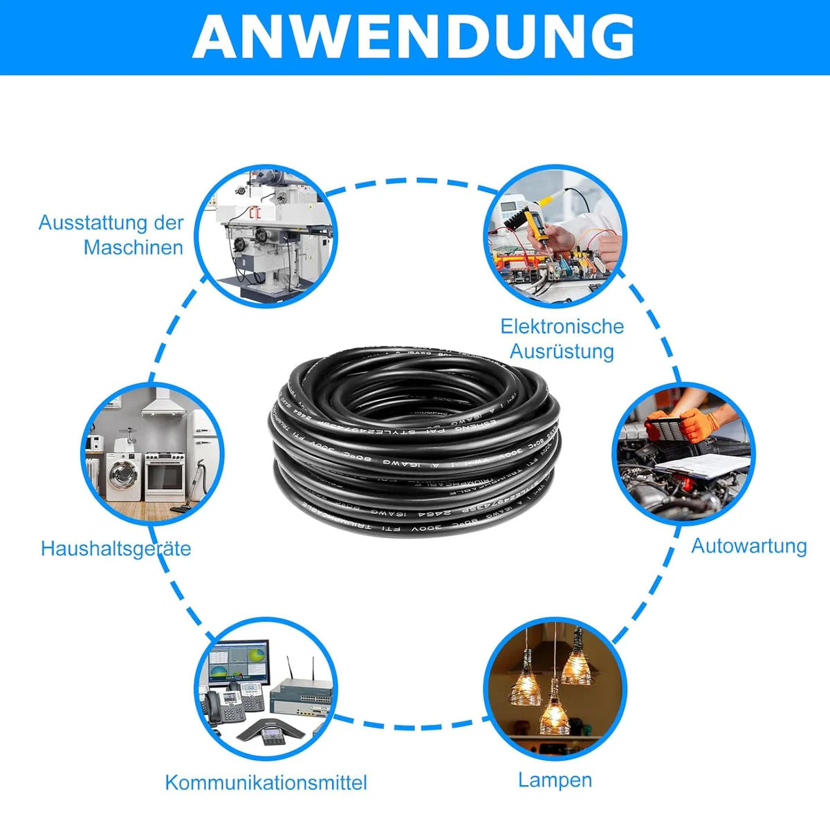 16 AWG 2/3/4/5 Conductor Black/White PVC Insulated Copper Cable – Multi-Core Flexible Wire for LED Installation – 5m (16.5ft)