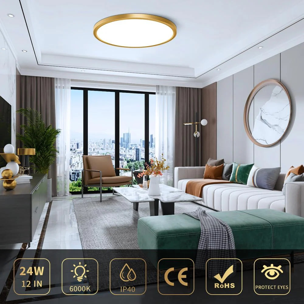 AC 110–130V Round Gold LED Ceiling Light, 18W / 24W / 32W Options 3000K / 4500K / 5000K / 6500K Flush Mount Ceiling Light Local Stock (US)