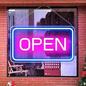 OPEN Neon Sign – 6 Color Options | USB Powered | 16×9 inch (44×24 cm) | LED Window Hanging Light for Storefronts
