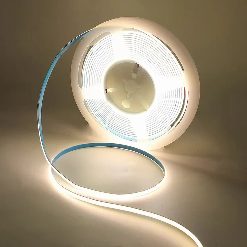 COB LED Strip Light 12V/24V 320/480/512LEDs/M, 8mm Flexible Dot-Free LED Tape, CRI80+ High Brightness Non-Waterproof, 3000K/4000K/6500K & RGB Colors for Cabinet Kitchen Lighting, 5M/10M Pack