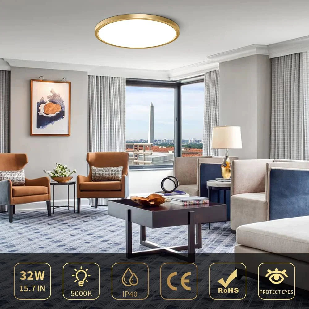 AC 110–130V Round Gold LED Ceiling Light, 18W / 24W / 32W Options 3000K / 4500K / 5000K / 6500K Flush Mount Ceiling Light Local Stock (US)