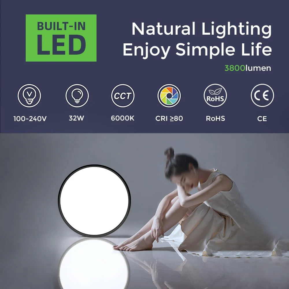 AC 110–130V Round Black LED Ceiling Light, 18W / 24W / 32W Options 3000K / 4500K / 5000K / 6500K Flush Mount Ceiling Light Local Stock (US)