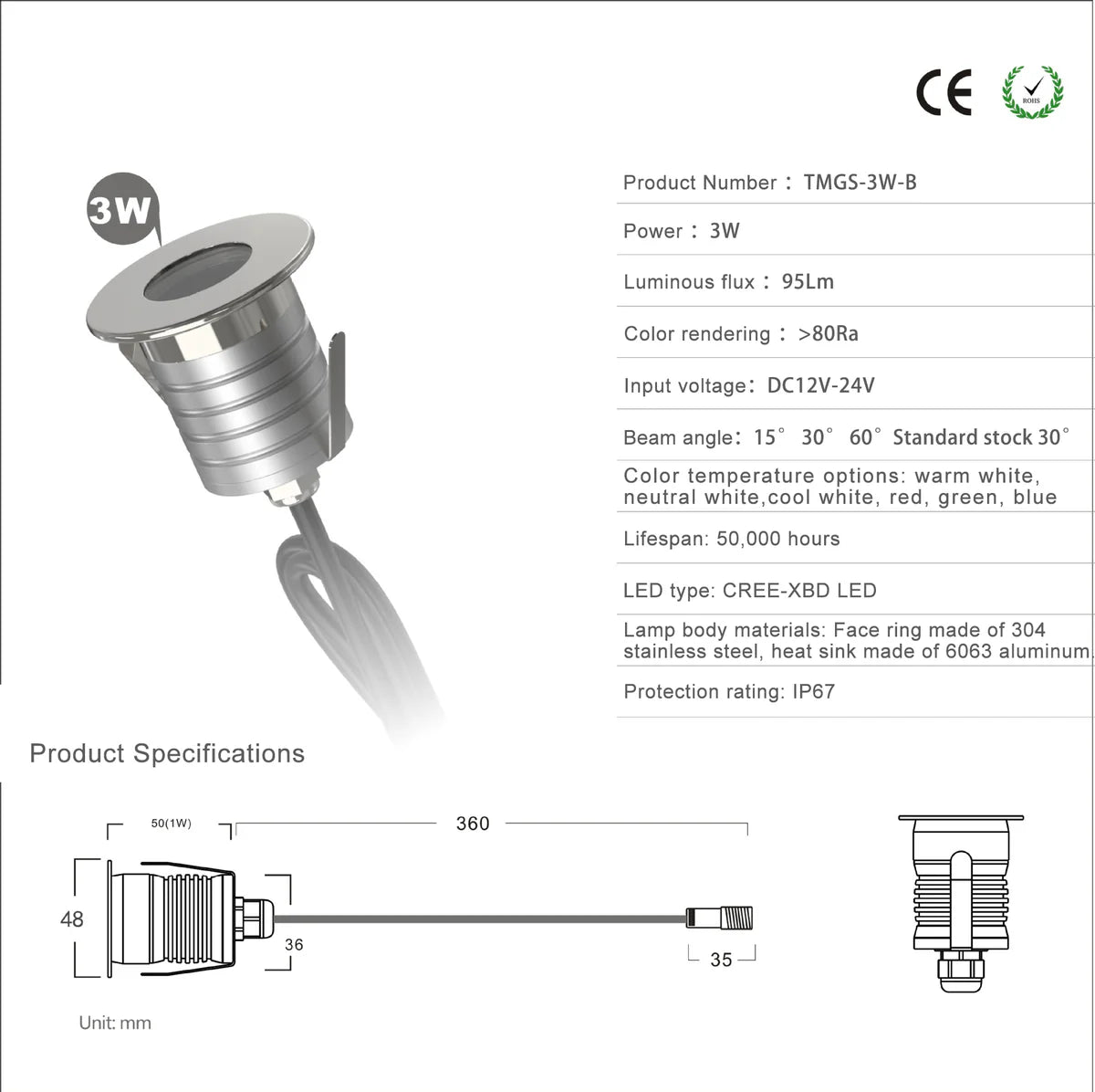 8/10-Pack Anti-Glare Grille Low Voltage LED Step Lights – 3000K / 4000K / 6000K | 1W / 3W | DC12–24V | IP67 Waterproof Stainless Steel Anti-Glare Step & Path Lights