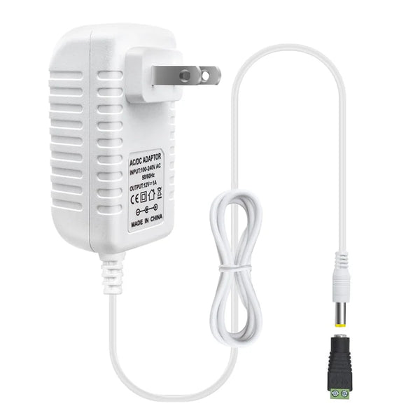 12V Plug-in LED Adapter 12W, AC 100–240V Input, White Case - US Plug AC Power Supply for LED Strip Lights, Cabinet Lighting and Decorative Home Lighting