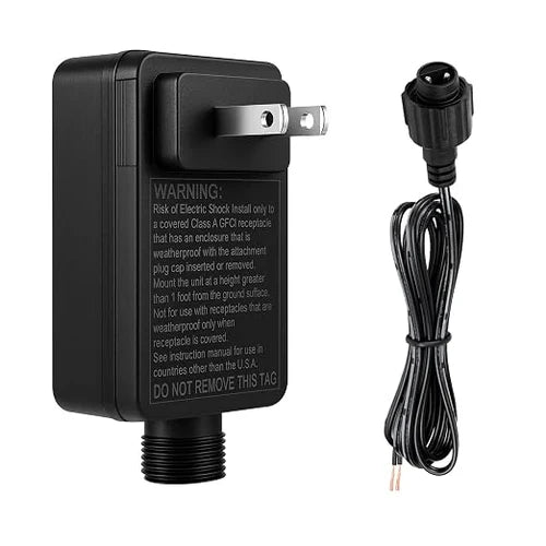 15W IP44 Class 2 Plug-in LED Adapter, AC 100–240V to DC 12V Adapter Transformer - Waterproof Power Supply for Outdoor String Lights, Holiday Decorations and Outdoor Lighting