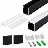 Schwarzer U06 24 x 24 mm silberner U-förmiger LED-Aluminiumkanal, Innenbreite 20 mm, mit weißer Diffusorabdeckung, Endkappen und Befestigungsclips für die punktfreie Installation von LED-Lichtstreifen