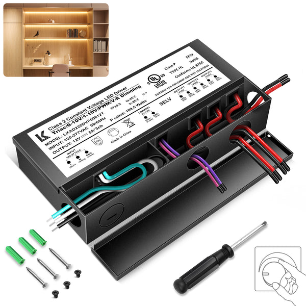 200W 12V DC Steel Case Triac Dimmable LED Driver, UL Listed, AC 120-277V Input, LED Driver for LED Strip Lighting / Under Cabinet Lighting / Home Ambient Lighting
