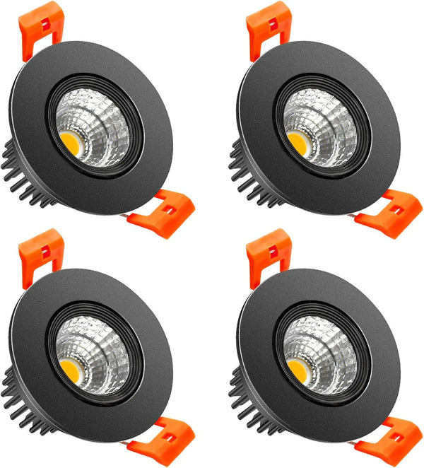 3W/5W/9W COB LED Downlight, 2700–6000K, Black Housing, TRIAC Dimmable, 100–130V / 200–240V, 4/6/10/12 Pack for Home & Living Spaces