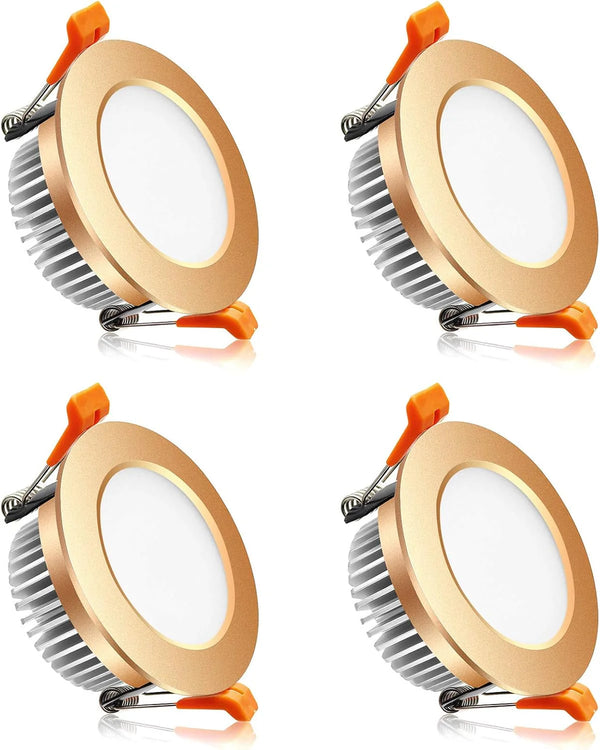 3W/5W/7W/9W Recessed LED Downlight Gold Housing, TRIAC Dimmable, 2700K–6000K, 100–130V / 200–240V, 4 Pack for Bedroom & Living Room Lighting
