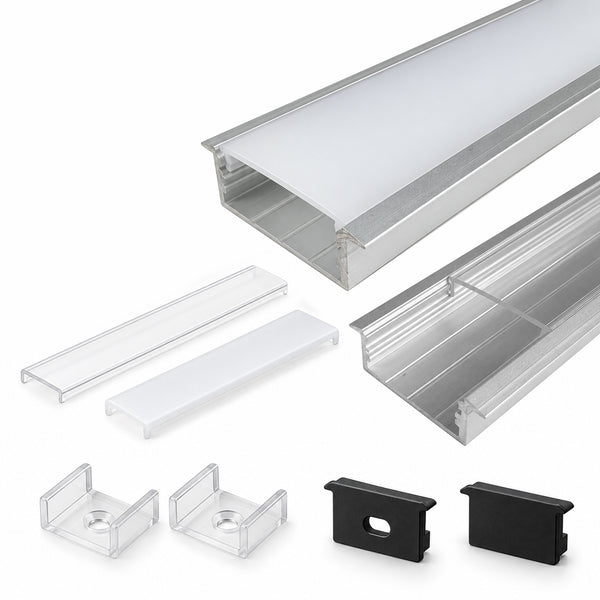 Silver U03 10x30mm U-Shape LED Aluminum Channel, 20mm Inner Width, with Cover, End Caps & Mounting Clips