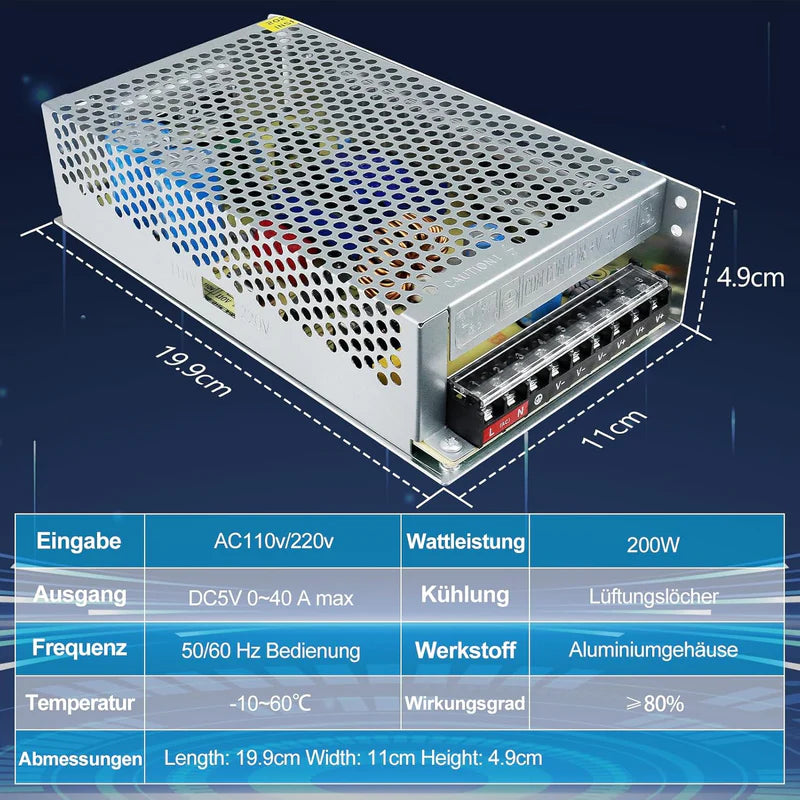 DC 5V 10W–300W Switching Power Supply, AC 110/220V Input, LED Strip Driver Transformer, Industrial Metal Case with Terminals, CE/FCC/RoHS Certified (300W with Cooling Fan)