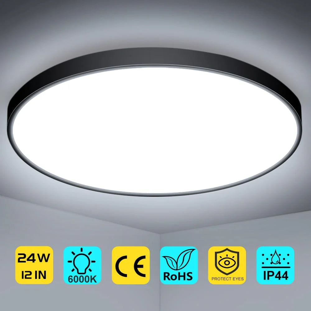 12 Inch 24W White / Black Round Ceiling Light – AC  220–240V | 3000K / 4500K / 5000K / 6500K | Flush Mount Ceiling Light for Modern Home Lighting | 1-Pack – Local Stock (UK)