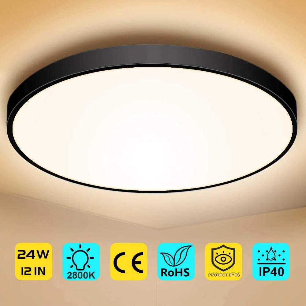 12 Inch 24W White / Black Round Ceiling Light – AC  220–240V | 3000K / 4500K / 5000K / 6500K | Flush Mount Ceiling Light for Modern Home Lighting | 1-Pack – Local Stock (UK)