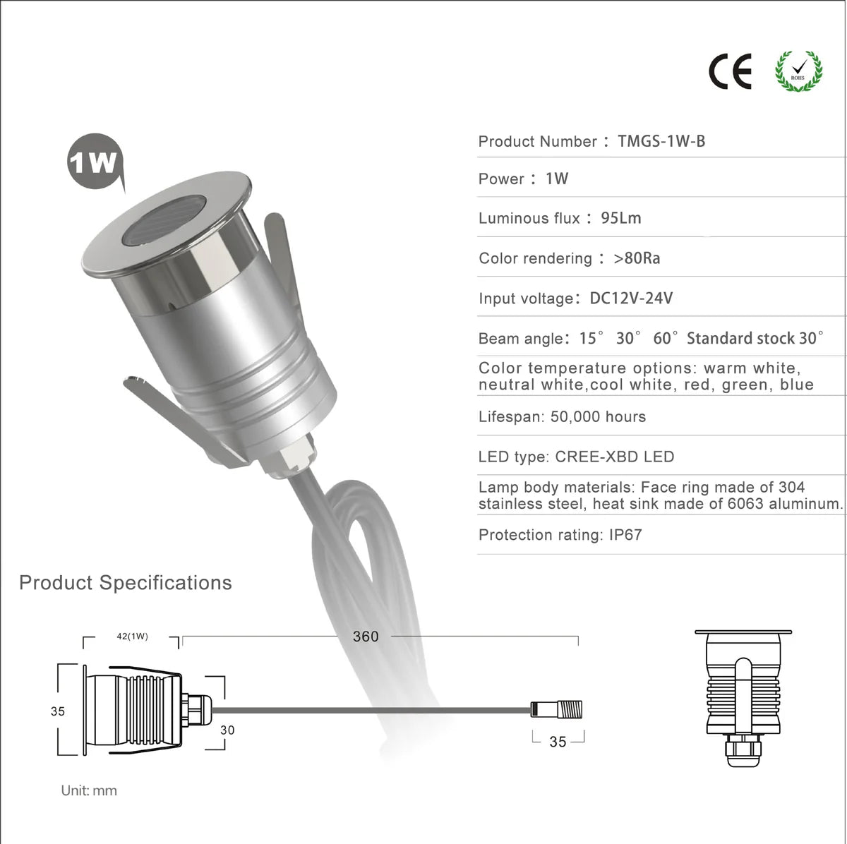 8/10-Pack Anti-Glare Grille Low Voltage LED Step Lights – 3000K / 4000K / 6000K | 1W / 3W | DC12–24V | IP67 Waterproof Stainless Steel Anti-Glare Step & Path Lights
