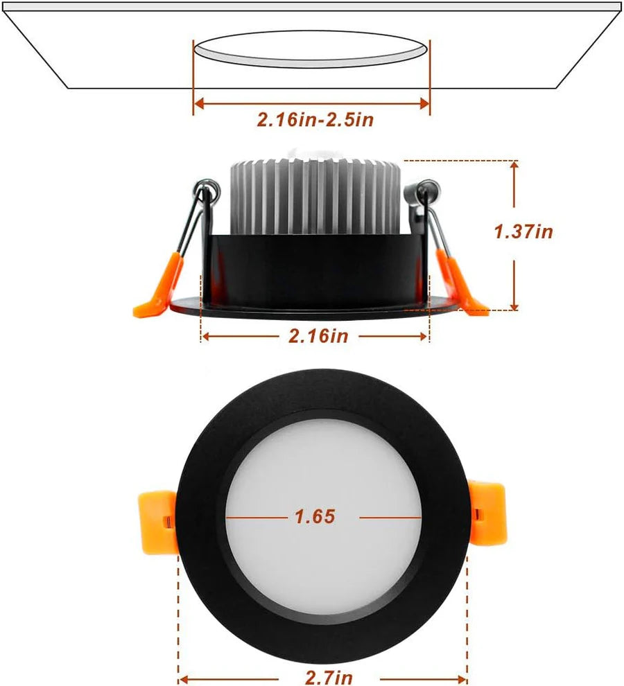 ECO-1 Series Frosted LED Downlight – Black Housing – TRIAC Dimmable – 3W/5W – 4-Pack/8-Pack/10-Pack/12-Pack/20-Pack/32-Pack – 2700K–6000K – 100–130V / 200–240V