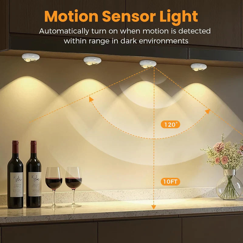 LightingWill Rechargeable Pebble LED Closet Light 4/6 Pack 1 LED, 3 Color Modes 3000K / 4000K / 6000K Motion Sensor Dimmable Cabinet Light, Tap Switch, White Finish, Magnetic Mounting