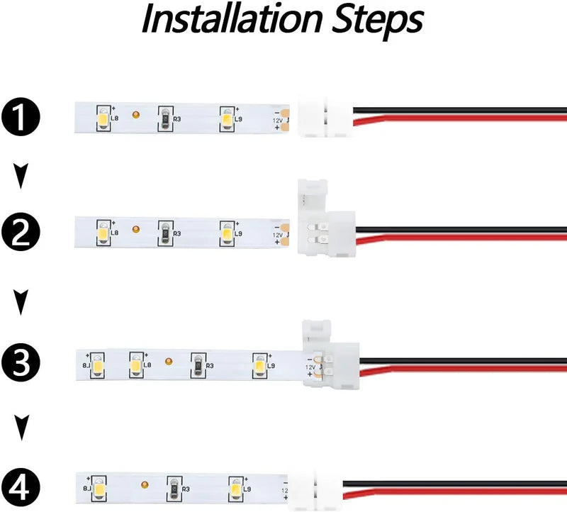 LightingWill LED Strip Connector Kit 8mm 2Pin Solderless Assortment, LED Light Strip Connector Kit Strip to Wire Strip to Strip L T DC Plug Set, Local Stock US UK