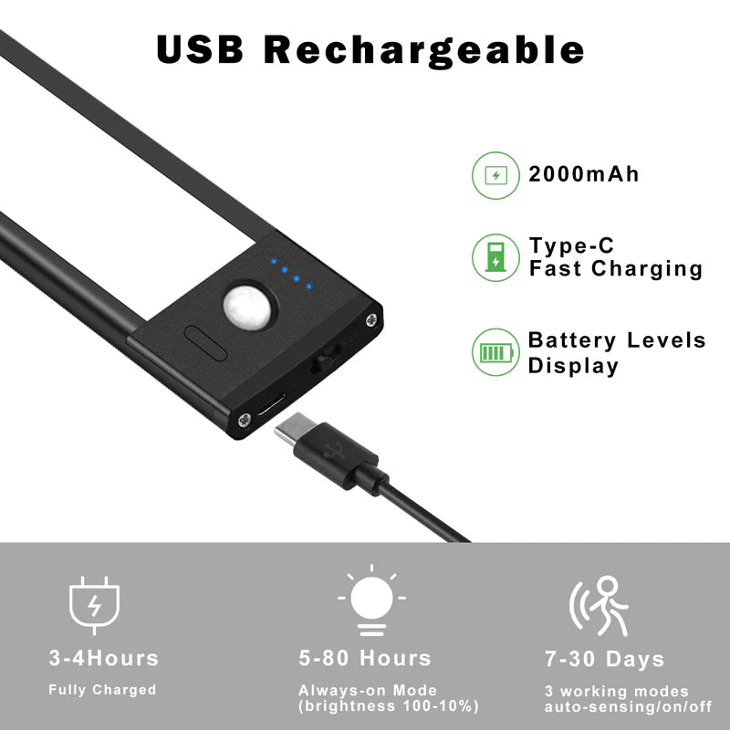 LightingWill Rechargeable Under Cabinet Light 2 Pack 10” / 12.7”, 3CCT 3000K/4000K/6000K LED Cabinet Light, Motion Sensor and Touch Dimming, Slim Magnetic Design, Black Finish
