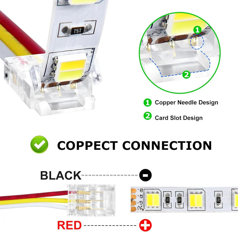 LightingWill LED Strip Connector 10mm 3Pin Transparent Solderless Clips, LED Light Strip Connector Strip to Wire Strip to Strip DC Adapter Connector for RGB IC Strip, Local Stock US UK