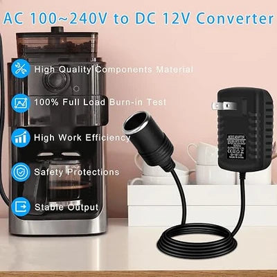 DC 12V Cigarette Lighter Plug-in LED Adapter 24W, AC 100–240V to 12V Converter Transformer - US Plug for Car Accessories, Portable Devices and LED Lighting